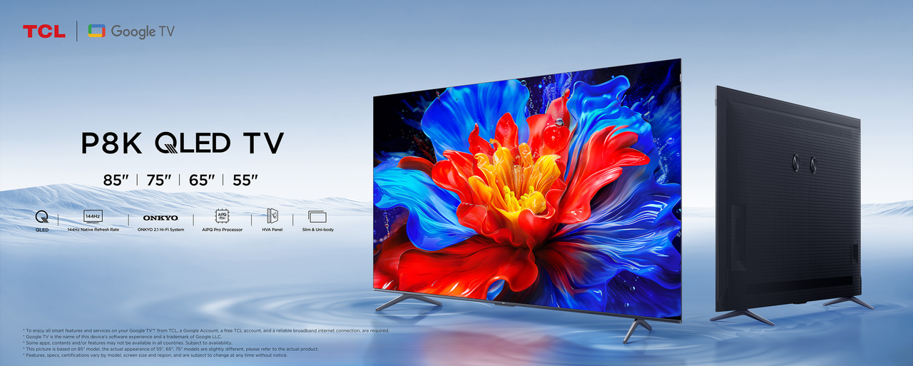 Televisor TCL P8K-A de 85 pulgadas mostrando colores QLED vibrantes.