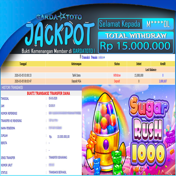 JACKPOT DI PERMAINAN SLOT SUGAR RUSH 1000 WD Rp15.000.000,- DIBAYAR LUNAS GARDATOTO MANTAP!
