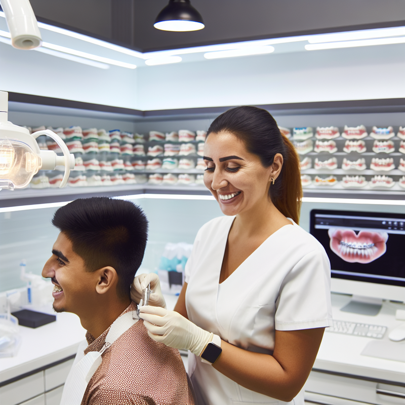 Современный ортодонтический кабинет в Москве — пациент во время установки брекетов