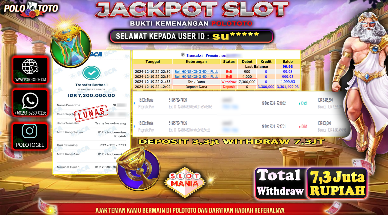 POLOTOTO JACKPOT SLOT 15.000x MANIA Rp.7,300.000,-