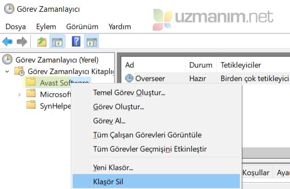 Avast görev zamanlayıcı overseer.exe silme