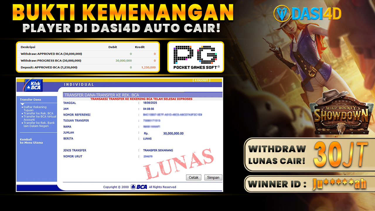 BUKTI KEMENANGAN 18 JUNI 2025 DI WILD BOUNTY SHOWDOWN WD 30 JUTA