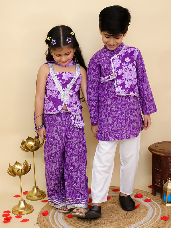 Cotton Leaf Printed Kurta Pyjama Set Full sleeves Kurta Pajama Set For Boys - Picture 17 of 27