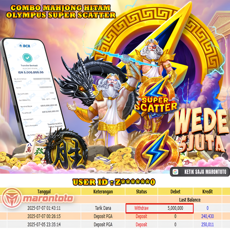 Bukti Kemenangan Member Marontoto Sebesar 5,000,000 JuTa