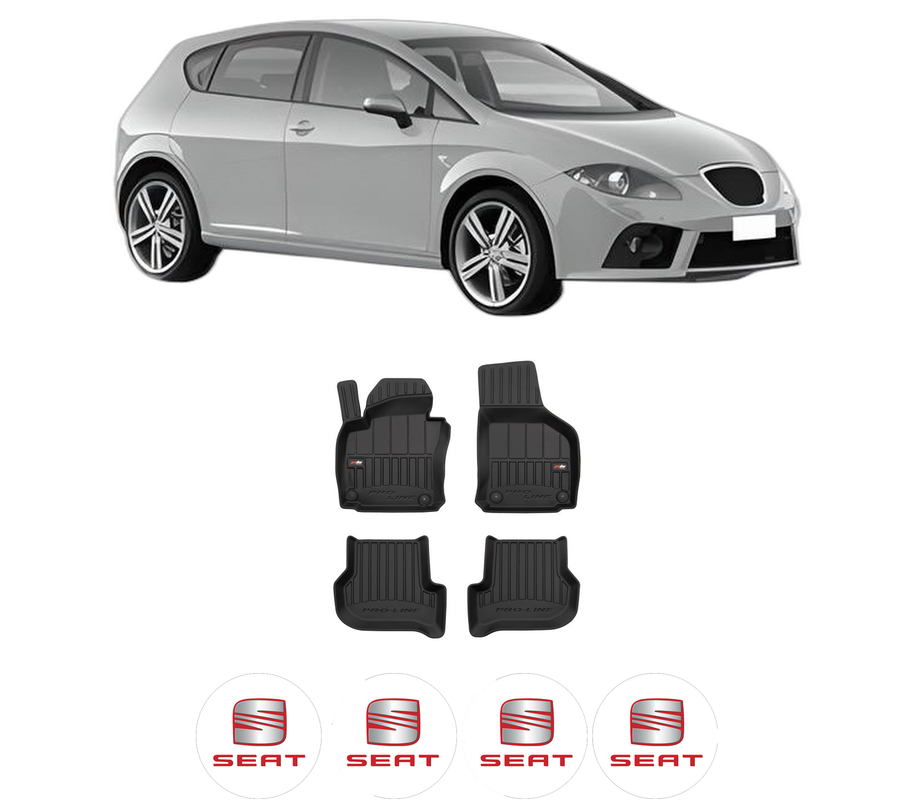 Set covorase presuri SEAT LEON | 1P din 2015-2023, auto, din cauciuc thermoplastic, 4 Stickere auto cu SEAT