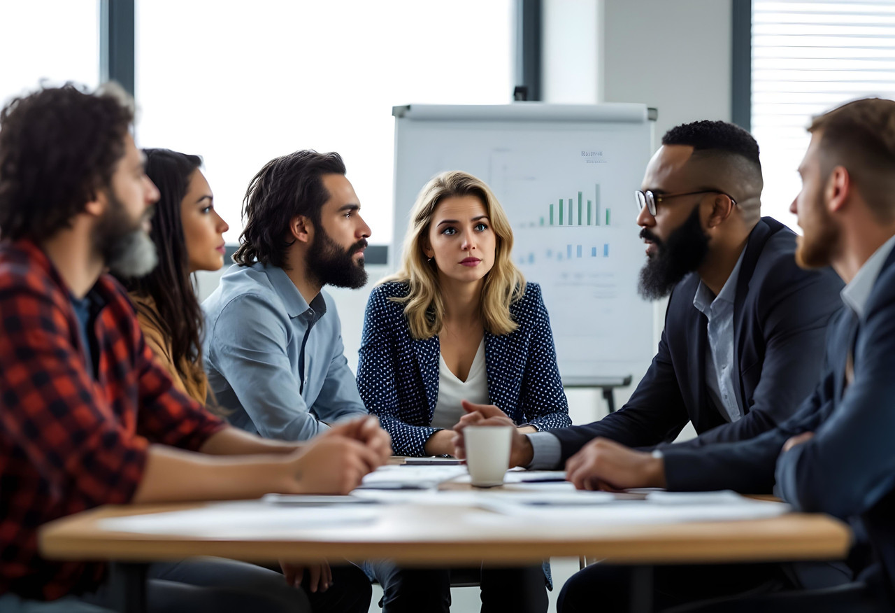 A modern office with international coworkers