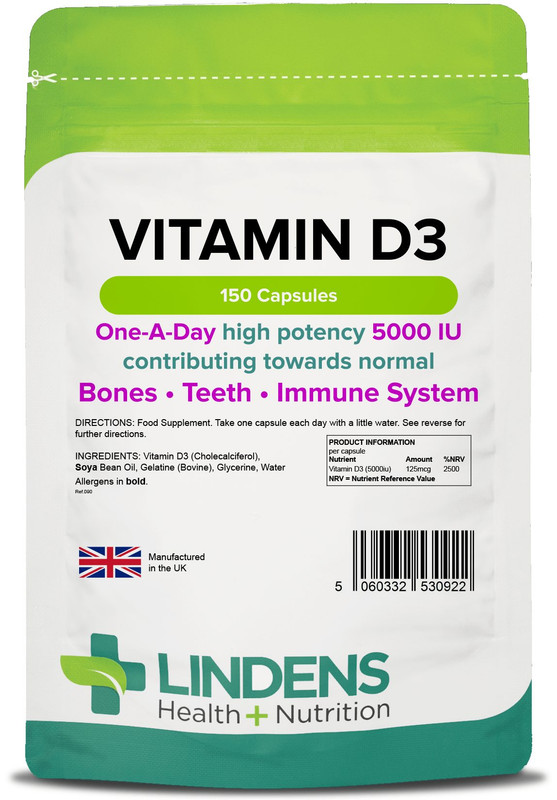 Lindens High Strength 5000IU Vitamin D3 Capsules D D-3 Sun Sunshine - Picture 1 of 1