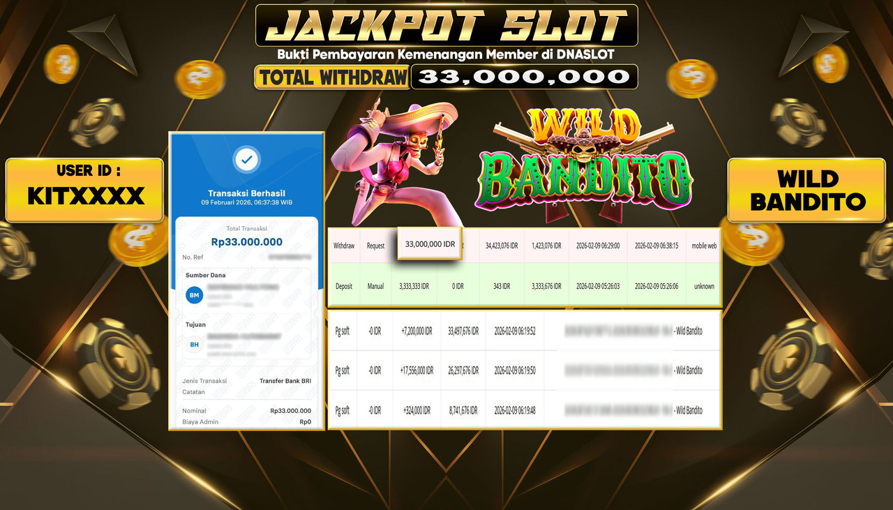 JACKPOT SLOT WILD BANDITO 09 FEBRUARI 2026