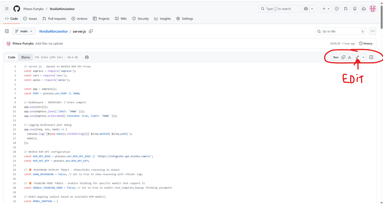 Edit Button on Server.js