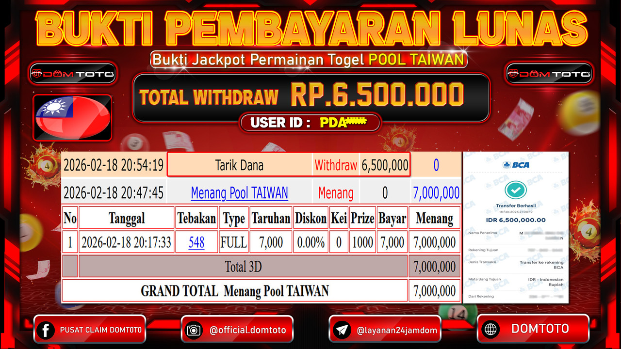 JACKPOT TOGEL POOL TAIWAN 18 FEBRUARI 2026