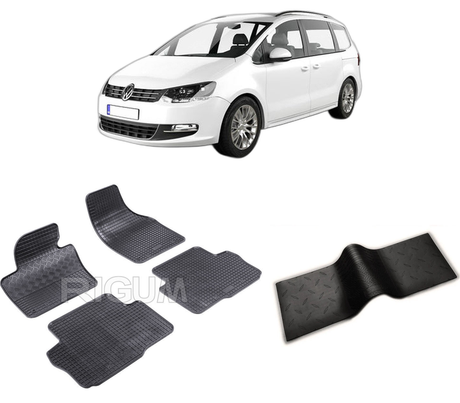 Set covorase auto VOLKSWAGEN SHARAN II din 09.2010-03.2022, cu covoras tunel median, CAROSERIE VAN 5 LOCURI, Presuri cauciuc 100%, compatibil cu autoturismul VOLKSWAGEN SHARAN II, Rigum