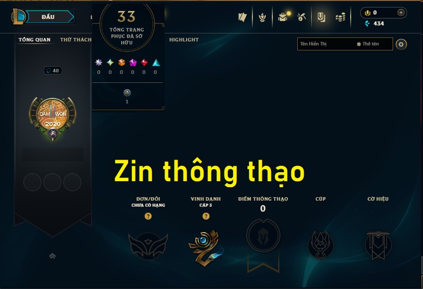 Acc LMHT #Zin thông thạo - Không Khung