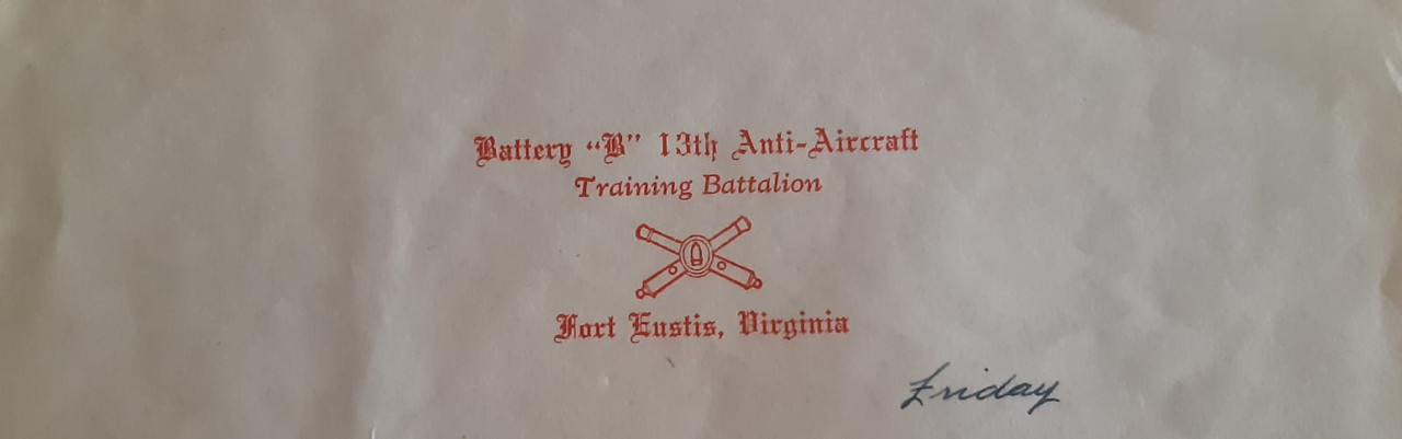 Carta ( Bateria B - 13º Anti-Aircraft Training Battalion - Fort Eustis, Virginia ) - 01b ( 1943 )