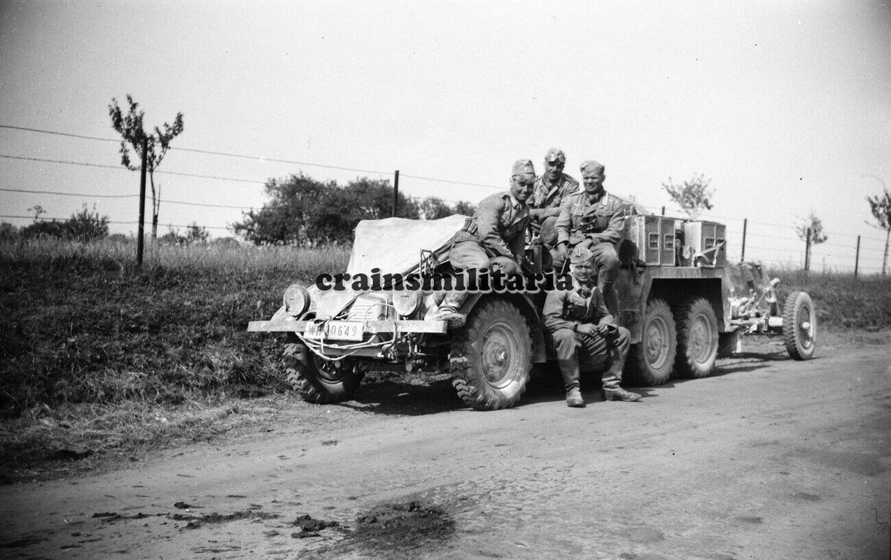 Foto Panzerjäger m. Krupp Protze Lkw PaK Anhänger Frankreich -19