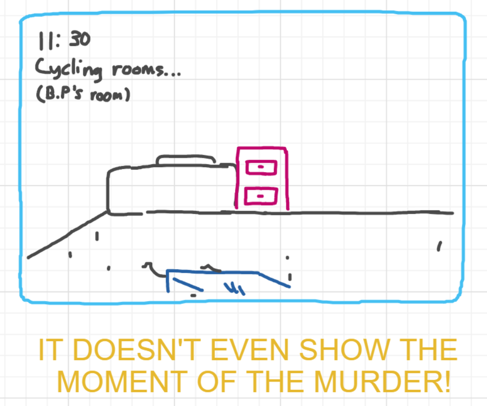 A panel from A Murder On The, episode six of the Board Boards object show by Furretwalk/WalkingFurret.