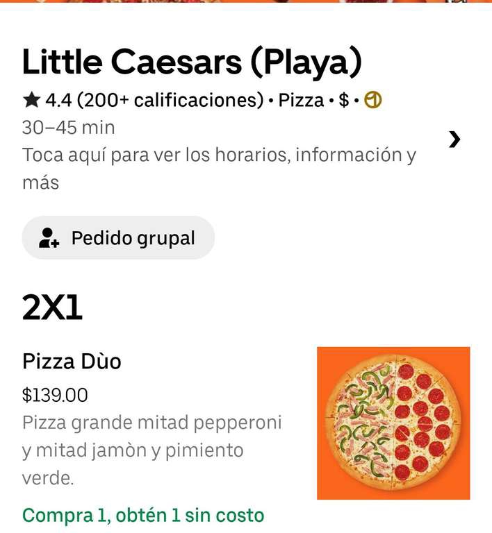 Uber eats: little caesats Pizza Duo 2 x 1 
