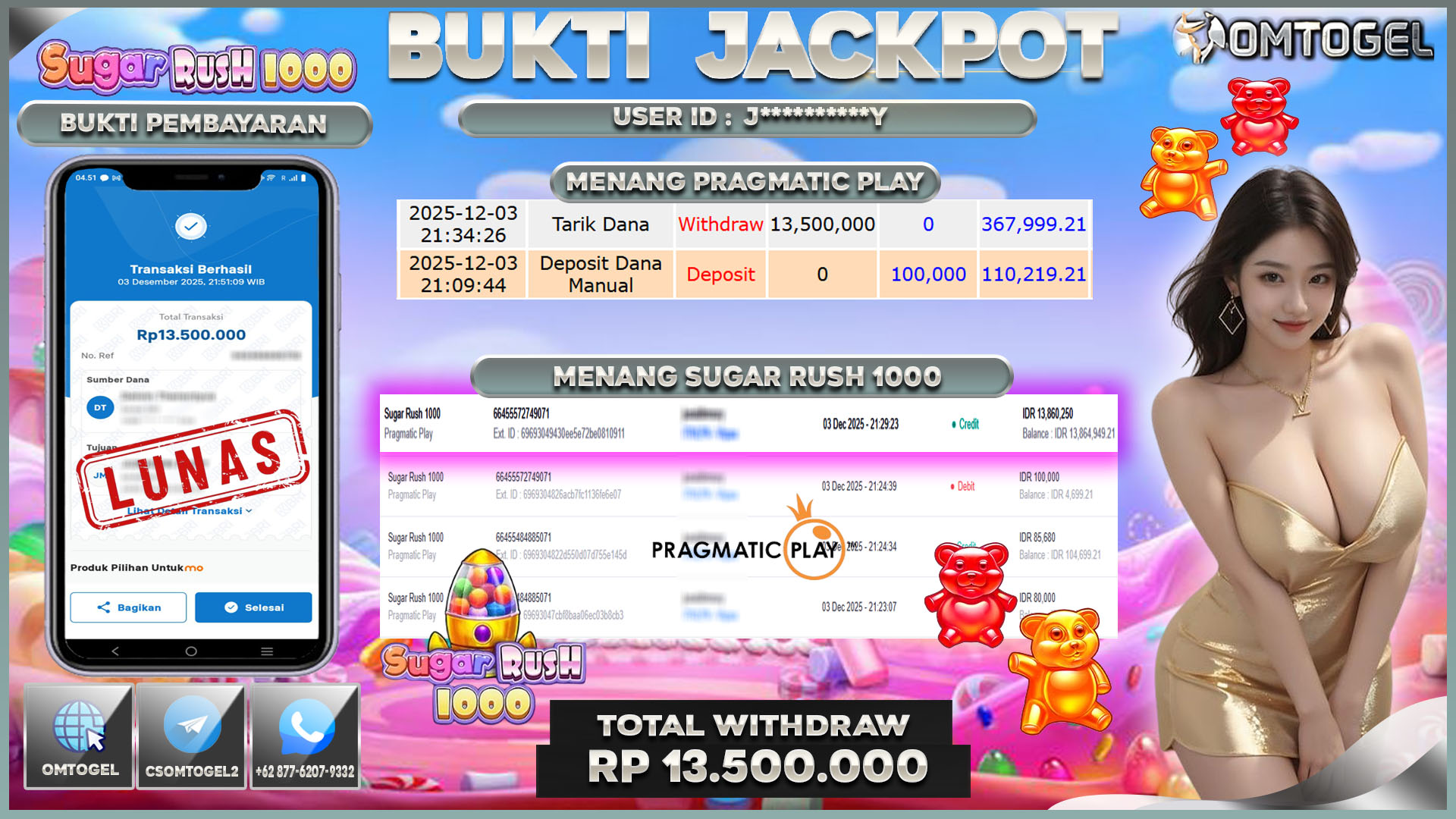 OMTOGEL JACKPOT PRAGMATIC PLAY SUGAR RUSH 1000  ,13 JUTA DI BAYAR LUNAS ,-