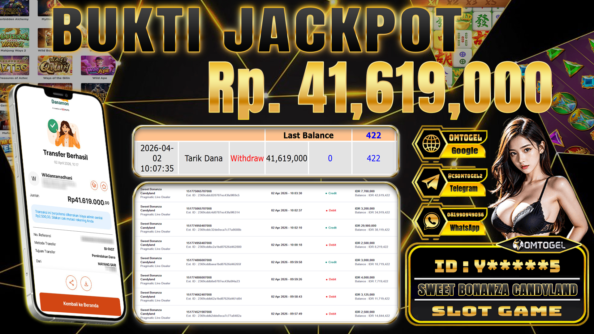 OMTOGEL JACKPOT PRAGMATIC LIVE DEALER SWEET BONANZA CANDYLAND, 41 JUTA DI BAYAR LUNAS ,-
