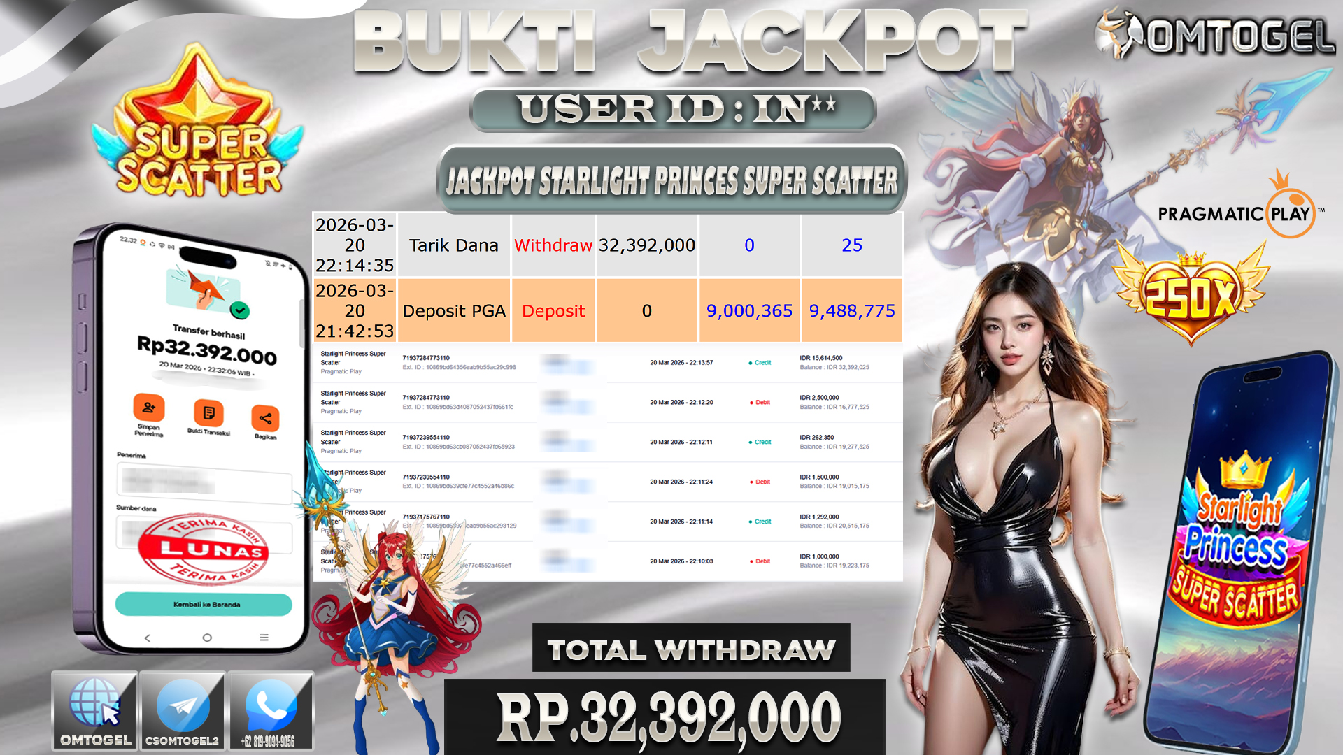 OMTOGEL JACKPOT PRAGMATIC PLAY STARLIGHT PRINCES SUPER SCATTER, 32 JUTA DI BAYAR LUNAS ,-