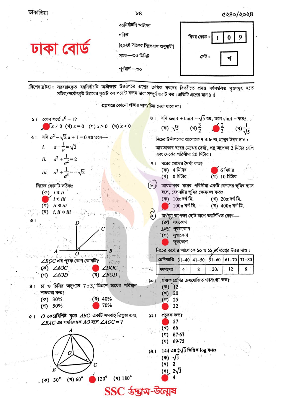 ঢাকা বোর্ড এসএসসি গণিত প্রশ্ন সমাধান ২০২৪