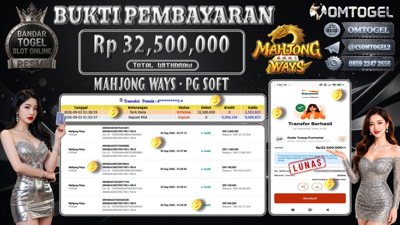OMTOGEL JACKPOT PG SOFT MAHJONG WAYS Rp.32,500,000,- DIBAYAR LUNAS 
