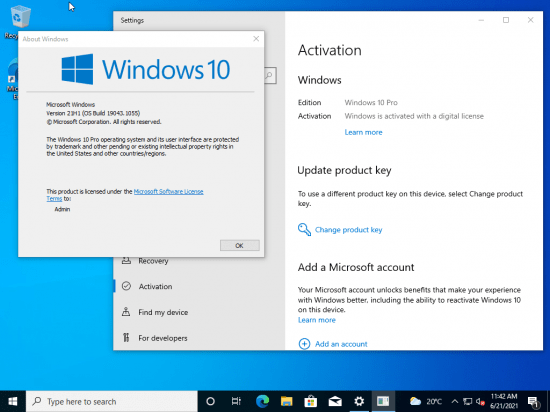 Windows 10 Pro 21H1 10.0.19043.1055 Preactivated June 2021