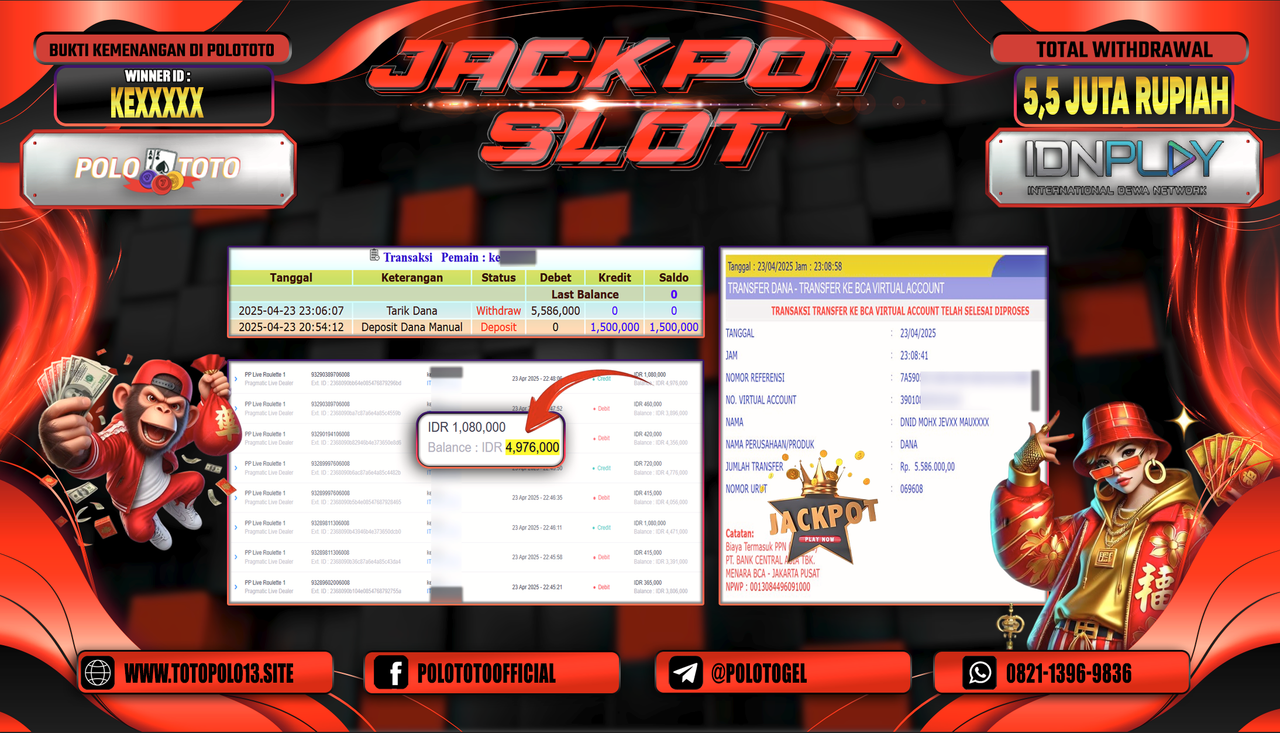 POLOTOTO JACKPOT SLOT PP LIVE ROULETTE 1 Rp.5.586.000,-