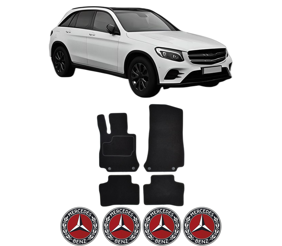 Set Covorase Presuri MERCEDES-BENZ GLC (X253) din 2015-2022, Auto, Material Textil Mocheta, 4 Stickere auto cu MERCEDES-BENZ