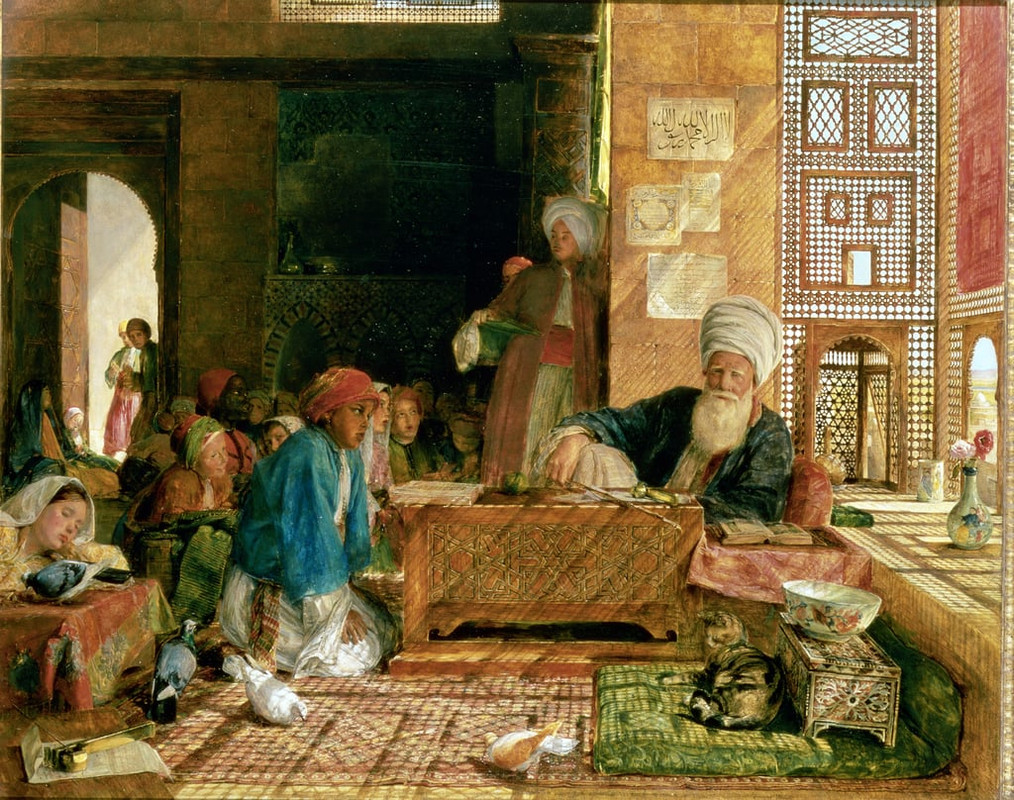 John-Frederick-Lewis-Interior-of-a-School-Cairo-see-also-22700-und-43799-Meister-Drucke-89525