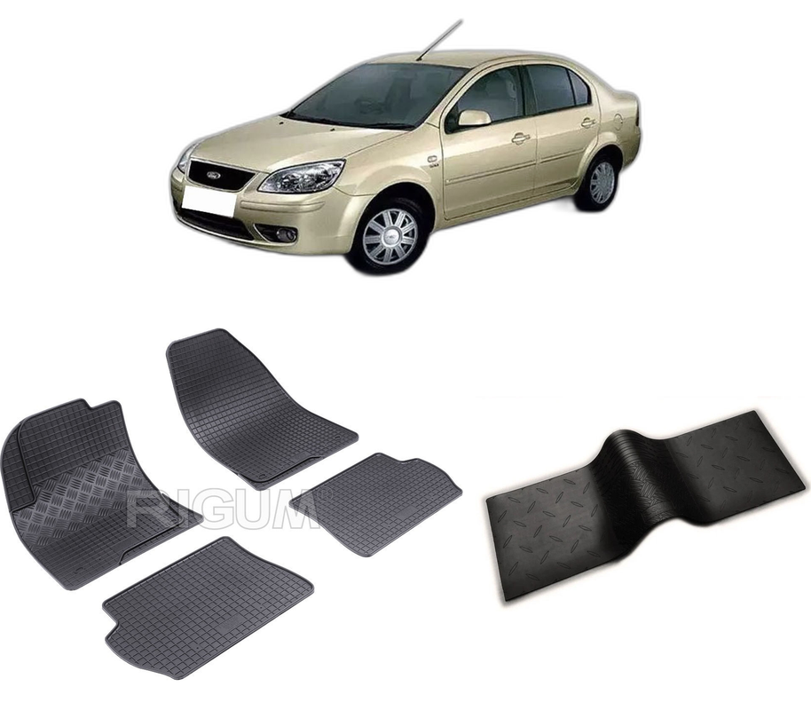 Set covorase auto FORD FIESTA V din 2002-09.2008, cu covoras tunel median, CAROSERIE SEDAN, Presuri cauciuc 100%, compatibil cu autoturismul FORD FIESTA V, Rigum
