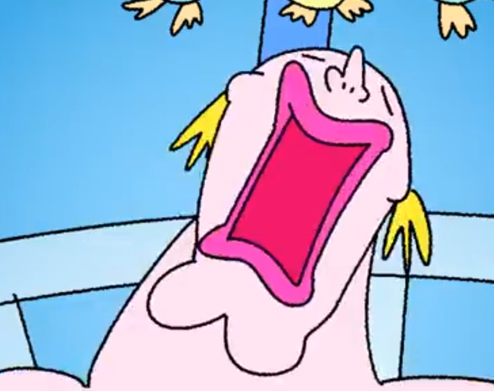 closeup of the ABDL character crying out like a baby