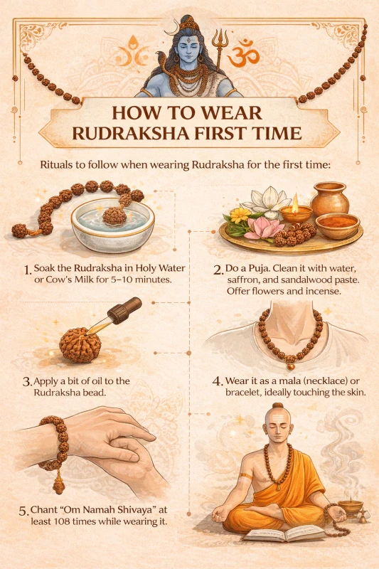 how to wear rudraksha first time