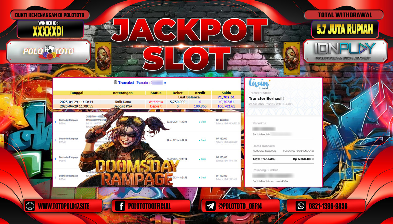 POLOTOTO JACKPOT SLOT DOOMSDAY RAMPAGE Rp.5.750.000,-