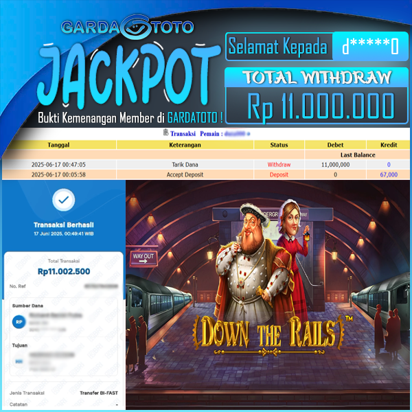 JACKPOT SLOT MAIN DI SLOT DOWN THE RAILS WD Rp 11.000.000,- DIBAYAR LUNAS GARDATOTO MANTAP !DIBAYAR 