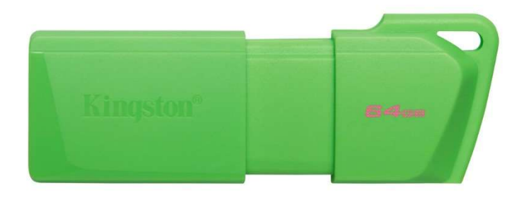 Memoria USB Kingston de 64GB en un llamativo color verde neón.