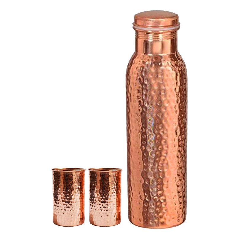 Botella de agua martillada de cobre puro con vidrio Ayurveda beneficios para la salud para regalo - Imagen 2 de 4