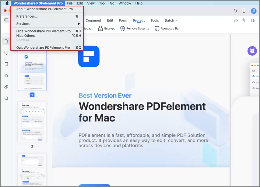 pdfelement menu