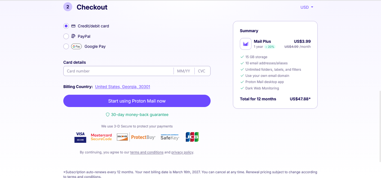 Proton Mail First Sign Up