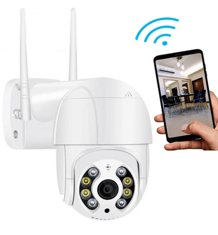 Cámara de seguridad WIFI PTZ para exteriores con antenas.