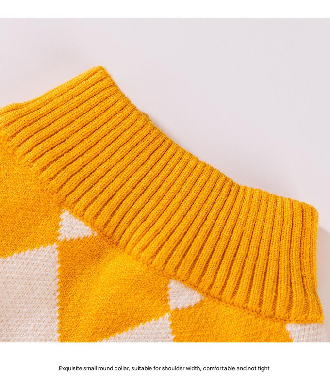 Classic Argyle Dog Sweater - Yellow & White Knit for Corgis & Medium Breeds (Size : M)
