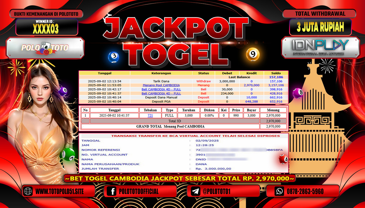 POLOTOTO JACKPOT TOGEL POOL CAMBODIA Rp.3.000.000,- LUNAS