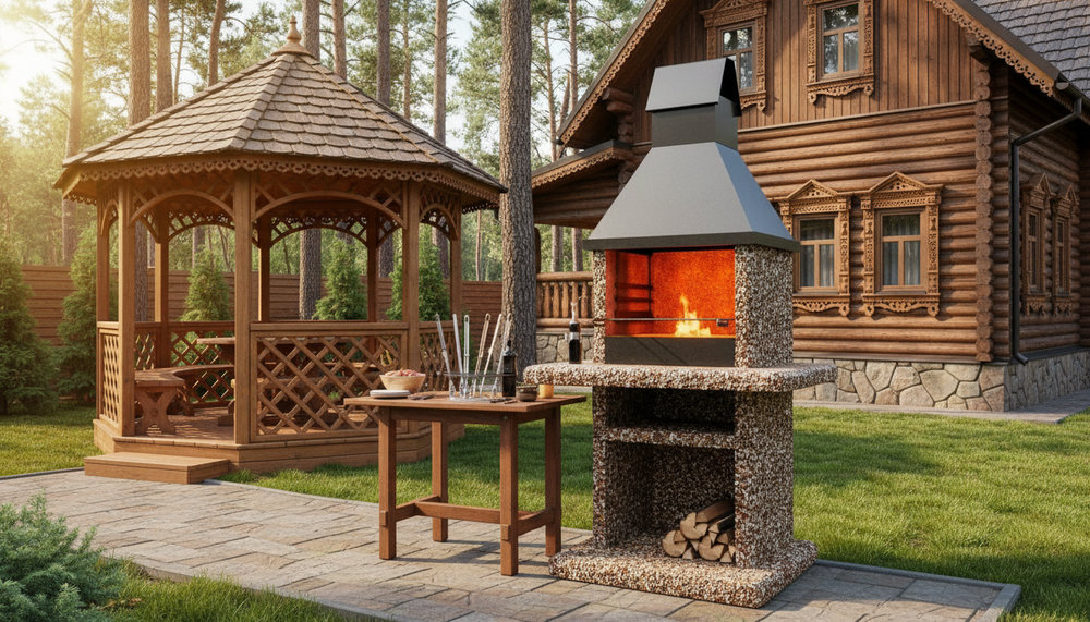 Основание под модульную печь с мангалом: ровная площадка и подготовка зоны барбекю