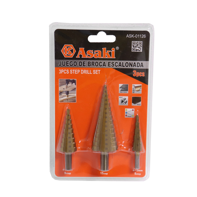 JUEGO DE BROCA ESCALONADA 4-12MM; 4-20MM; 4-32MM 3PCS ASAKI