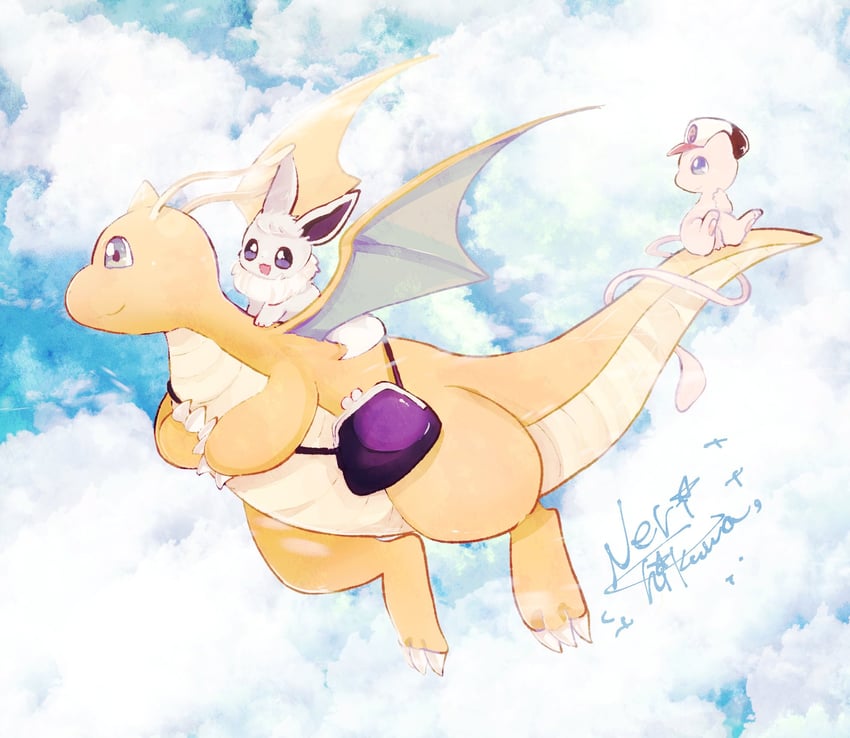 eevee-dragonite-and-mew-pokemon-drawn-by