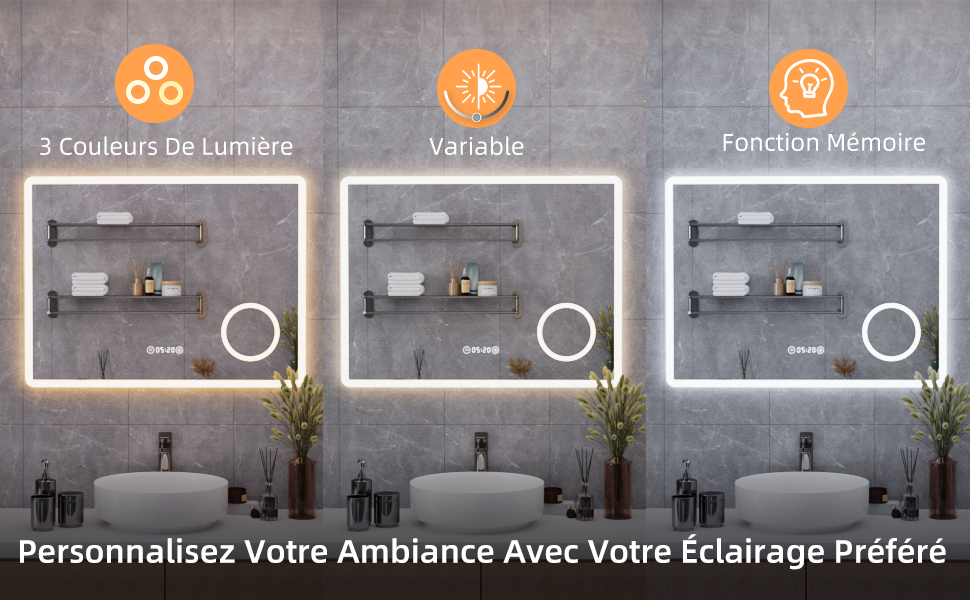 Miroir LED AquaWise avec arrêt automatique après une heure