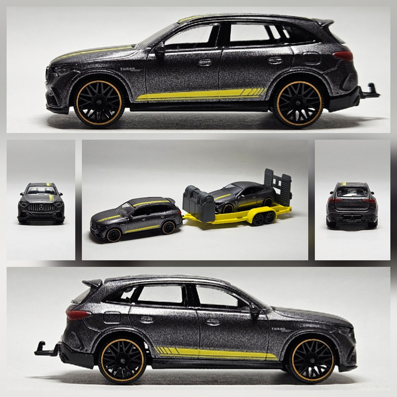 Majorette 232P Mercedes AMG GLC63s ( 2025 Mercedes AMG trailer set) met Majorette 232Q Mercede