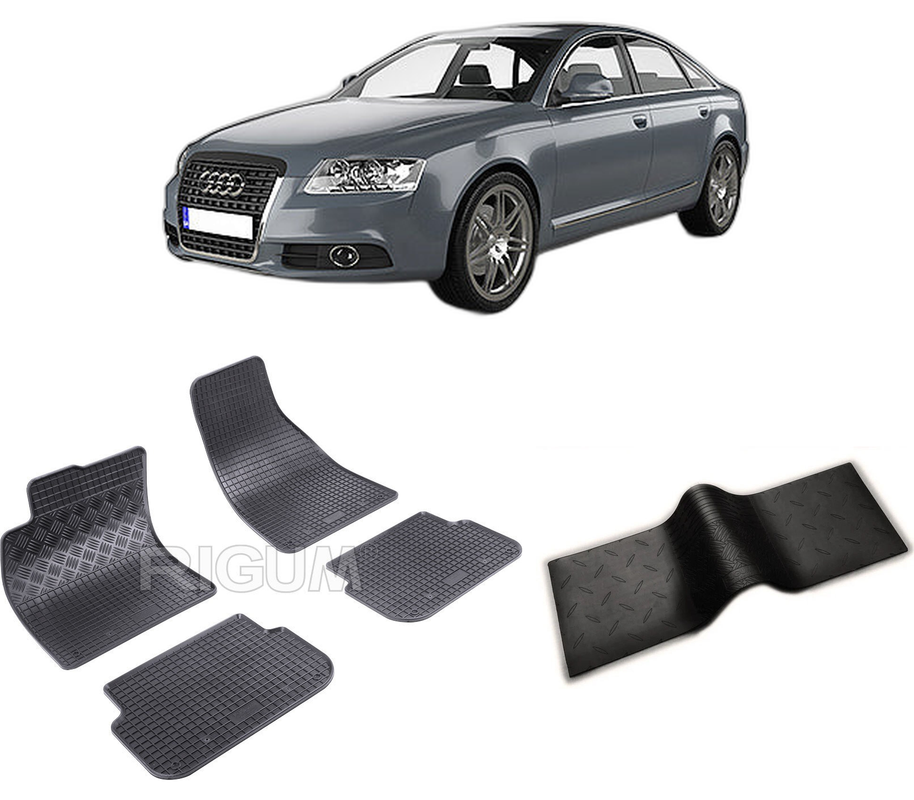 Set covorase auto AUDI A6 C6 din 03.2004-2008, cu covoras tunel median, CAROSERIE SEDAN INAINTE DE FACELIFT DIN 2006, Presuri cauciuc 100%, compatibil cu autoturismul AUDI A6 C6, Rigum