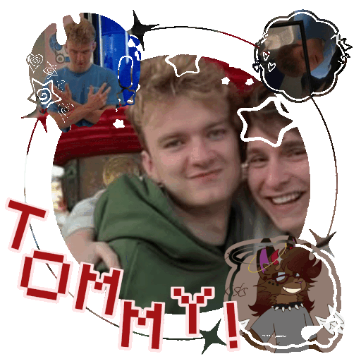 id: various images of Tommyinnit and a picture of my fursona. One is in the center of him with Charlie Slimecicle, one is in the top left of him posing like Mewtwo, one is in the top right of him looking into a funhouse mirror, and there is a drawing of my fursona in the bottom right corner. The word "Tommy!" is moving up and down across the left side. id: various images of Tommyinnit and a picture of my fursona. One is in the center of him with Charlie Slimecicle, one is in the top left of him posing like Mewtwo, one is in the top right of him looking into a funhouse mirror, and there is a drawing of my fursona in the bottom right corner. The word "Tommy!" is moving up and down across the left side.