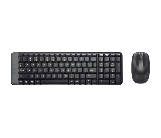 Combo de teclado y mouse inalámbrico Logitech MK220, con un diseño compacto en color negro.