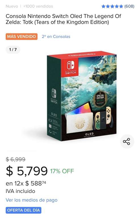 Mercado Libre: Nintendo Switch OLED (pagando con TDC Banorte) 
